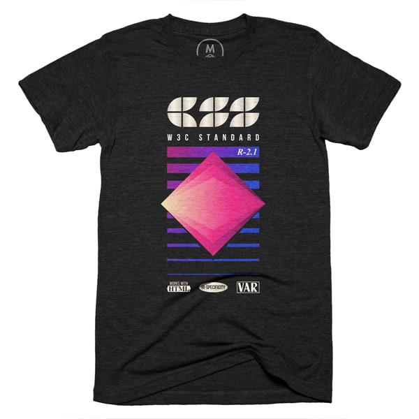 A rework of the logo for the survey rearranged to look like an old blank VHS tape, on a black t-shirt.