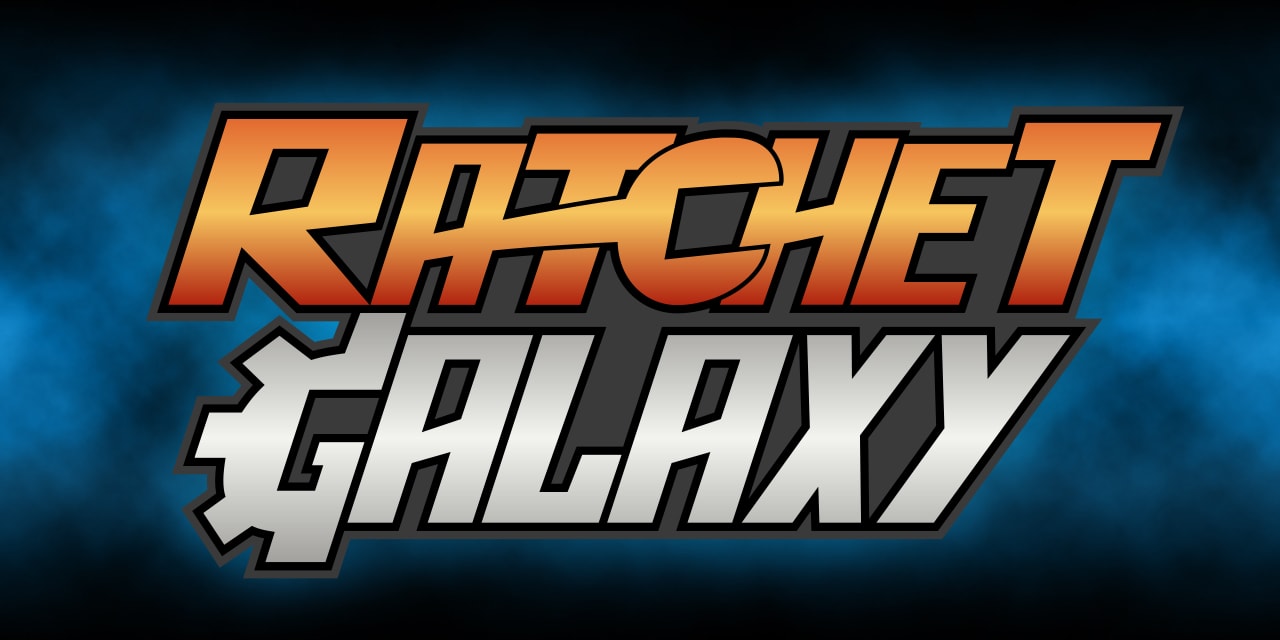 Ratchet-Galaxy's logo in 2018, with a flat aspect and more sharp letters.