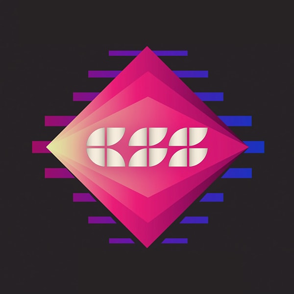 A logo for the State of CSS, with CSS written in quarter-circles on top of a triple-layered yellow-to-hot pink gradient diamond.